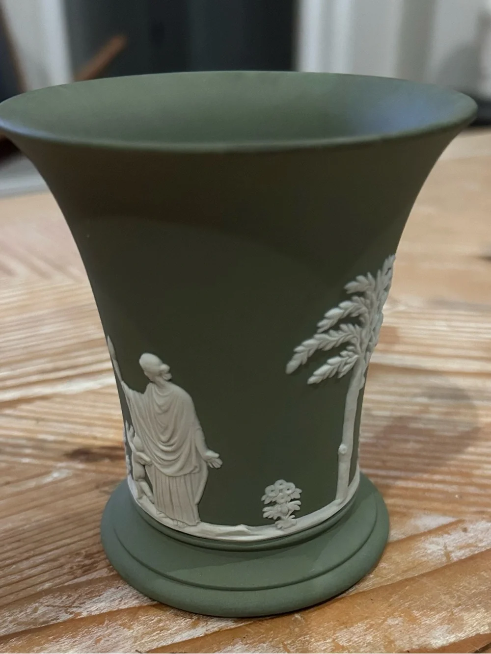 Wedgwood Green Jasperware Vase with White Relief